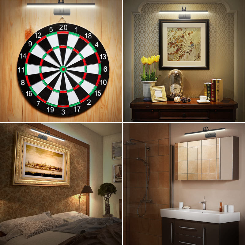 FUNCHDAY Picture Light, Wireless Rechargeable Gallery Light with Remote, 280LM Dimmable Painting Art Lighting Battery Operated, 16" Metal Picture Lights for Wall Art,Paintings,Mirror (Black) Black 16 Inches