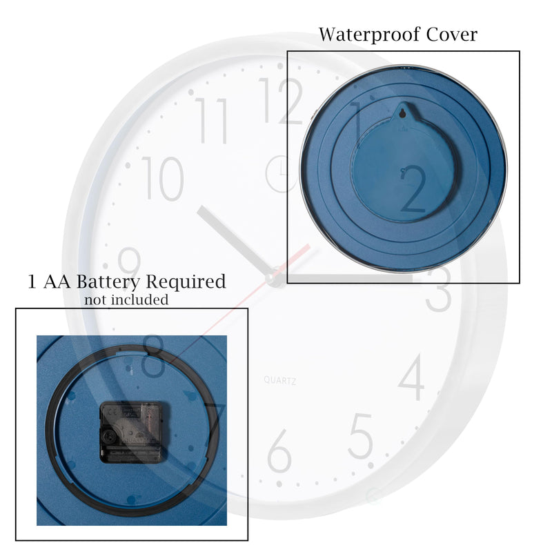 Clockswise 12" Waterproof Aluminum Wall Clock Battery Operated Precision Quartz Movement Weather Resistant Metal Frame for Indoor Outdoor Bathroom Kitchen Patio Garden Living Room Office & Home Décor
