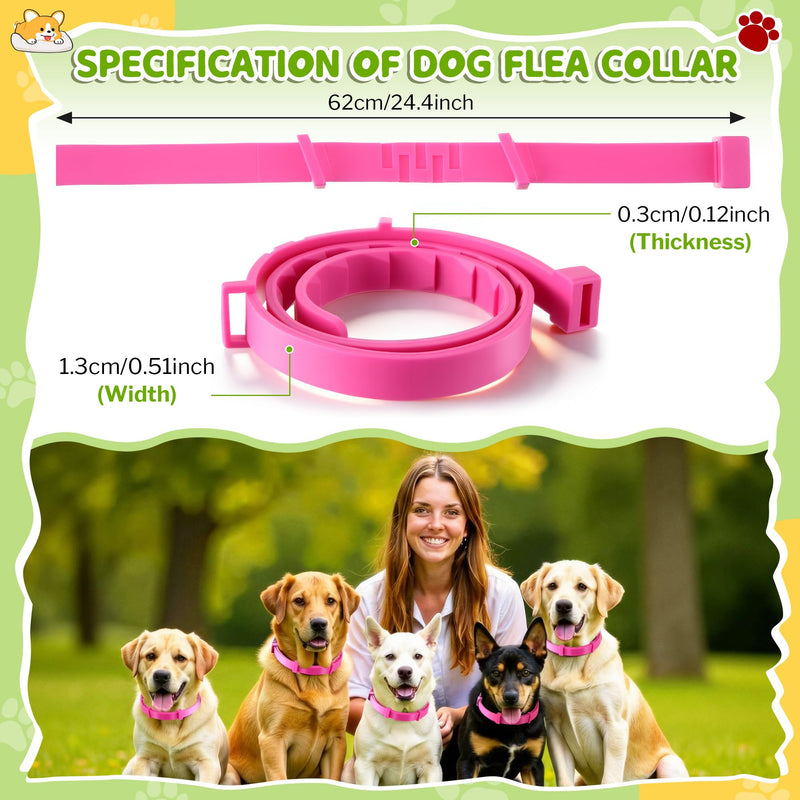 Flea and Tick Collar for Dogs, Dog Collars with Natural Essential Oils, Waterproof, Adjustable Size for Small Medium and Large Dog, Flea Prevention and Tick Control for Puppies(2 Pack,Pink) 1 Pink