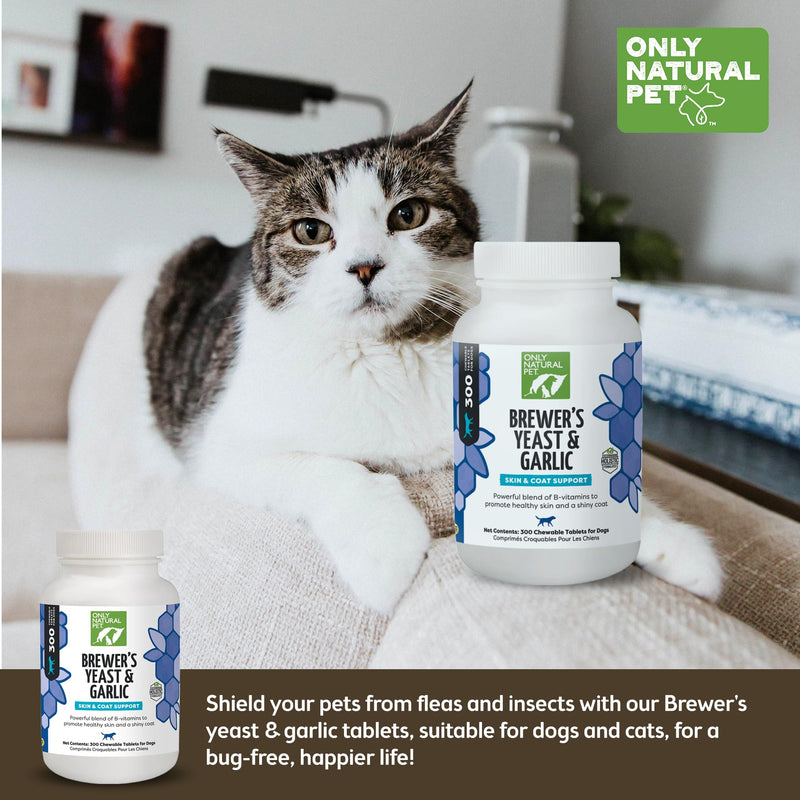 Only Natural Pet Brewer's Yeast & Garlic Chewables - All-Natural Flea & Tick Prevention for Dogs - Fortified with B Vitamins - Promotes Healthy Skin & Coat - 300 Count Tablet (Single) 1 Bottle