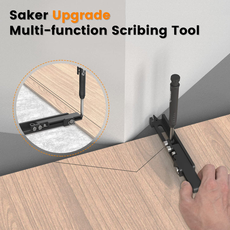 Saker Multi-function Scribing Tool- Construction Pencil- Aluminum Alloy Scribe Tool with Deep Hole Pencil,DIY Woodworking Scribe Gauge Scriber Line Maker Measuring Tool,Gifts For Men(BLACK)