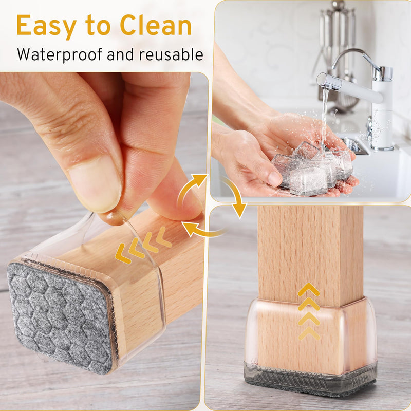 24PCS Rectangular Chair Leg Floor Protectors, Furniture Sliders, Non-Slip Felt Furniture Pads for Hardwood Floors, Silicone Cap Covers to Protect Floors,(Fit L :1.34-1.57", W: 0.87-1.18") Rectangle S-Clear(Fit L: 1.34-1.57", W: 0.87-1.18")