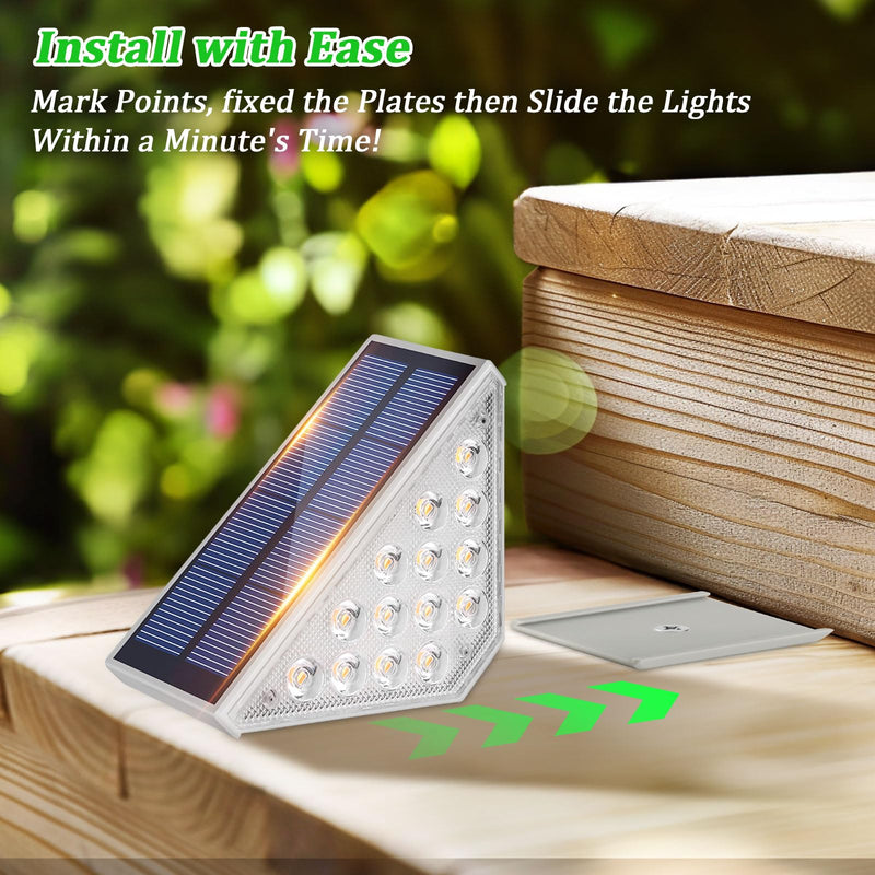 6 Pack Solar Stair Lights for Outside, Upgraded 2-in-1 Solar Powered Step Lights Waterproof IP67, Warm White/Cool White, Auto On/Off Outdoor Light for Deck Patio Front Porch Garden Walkway Yard 6-Pack
