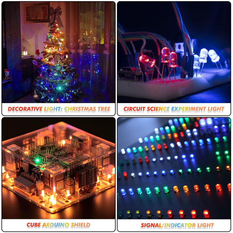 EBOOT 1000 Pieces Clear LED Light Emitting Diodes Bulb Lamp, 5 mm, 10 Colors x 100pcs