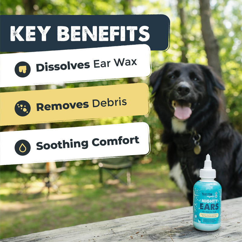 Mighty Paw Waggables Dog Ear Wash - 4 oz (Made in USA) | Cleaner Solution. Wash Cleaner Aloe Vera Pet Drops. Liquid Cleaner for Dogs. for Itchy, Yeast & Healthy Ear Canals - PawsPlanet Australia