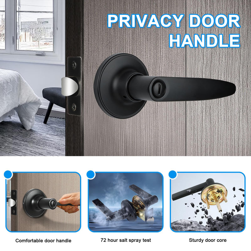 Privacy Door Levers, 3 Pack Matte Black Door Handles, Bed and Bath Door Locksets Heavy Duty Keyless Interior Handles, Reversible for Left Right Handed Doors