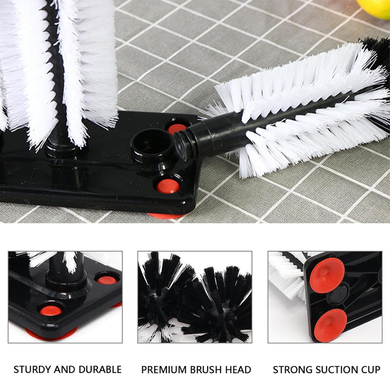 360°Glass cup cleaning brush,Water Bottle Cleaning Glass Washer Cup Sink Washer Brush with Suction Base Bristle Brushfor Sink,3Head Flexible Bristles Double Sided Glass cup cleaning brush(Black+White)