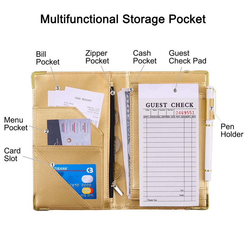Server Books for Waitress Cute Waitress Book with Money Pocket Leather Server Book with Zipper Wallet Black Serving Book Organizer Fit Server Apron