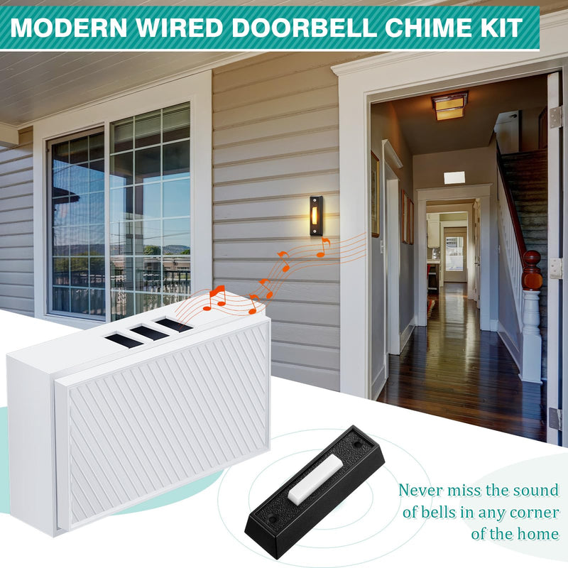 Wired Doorbell Chime with 2 Lighted Push Buttons, 16V 10VA Two Sounds Front and Rear Door Chime Kit for Home Wall Inside, Compatible with Most Brand Doorbells (Black, White, Yellow) Black, White, Yellow