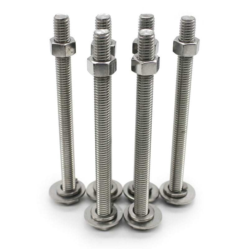 (4 Sets) 3/8-16x4 Stainless Steel Hex Head Screws Bolts, Nuts, Flat & Lock Washers, 18-8 (304) S/S, Fully Threaded by Bolt Fullerkreg (4 Sets) 3/8x4"