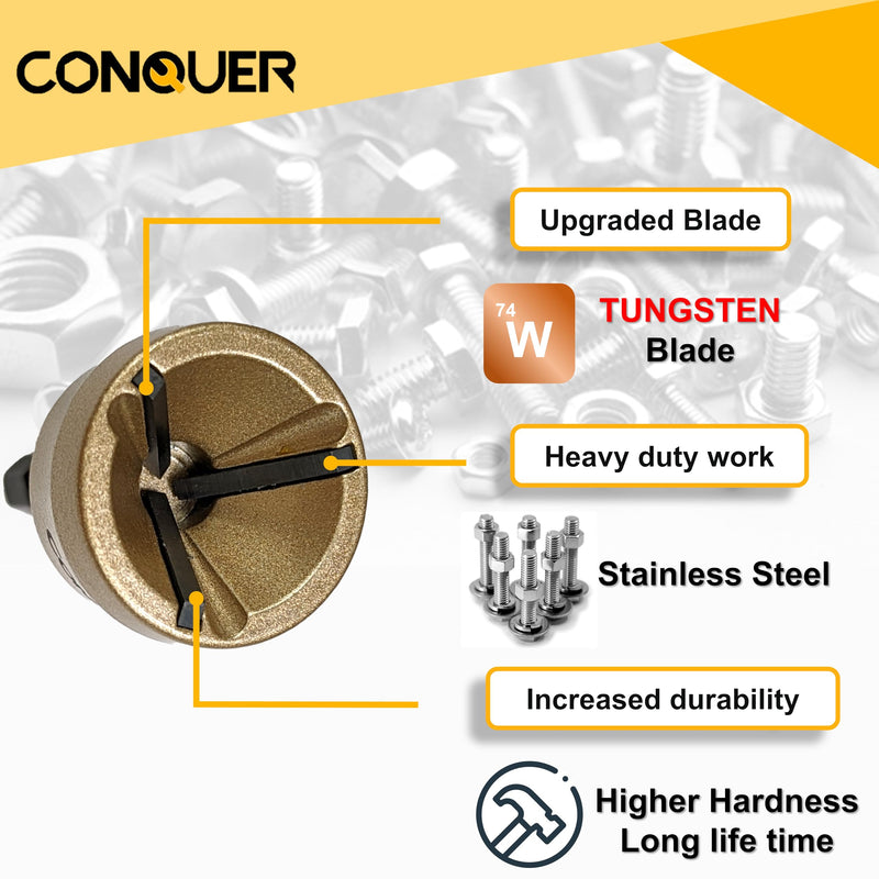 CONQUER Tools Deburring External Chamfer Tool, Premium Tungsten Blade, Deburring Drill Bit, Remove Burr Tools Quick Release Shank Fits for 1/8"-3/4"(3mm-19mm) Stainless Steel Burr Removal, Countersink PREMIUM TUNGSTEN Blade 1/8"-3/4"(3mm-19mm)