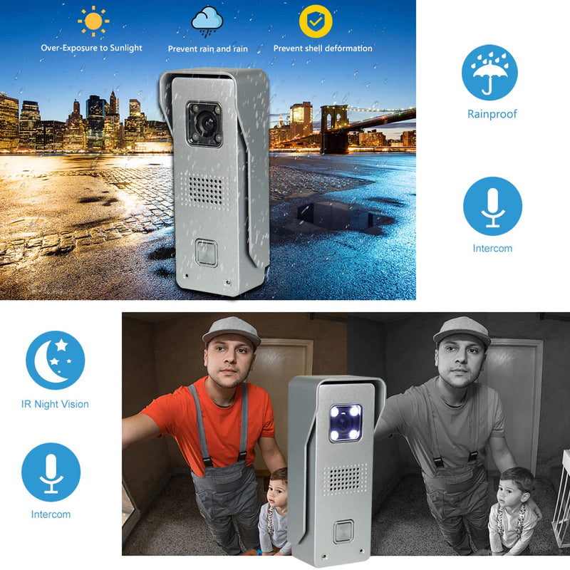Video Intercom System, 7 Inches Monitor Wired Video Doorbell with Monitor Kits, IR Night Vision Camera Support Unlock, Monitoring, Dual-Way Intercom for Home Villa House Office Apartment Silvery