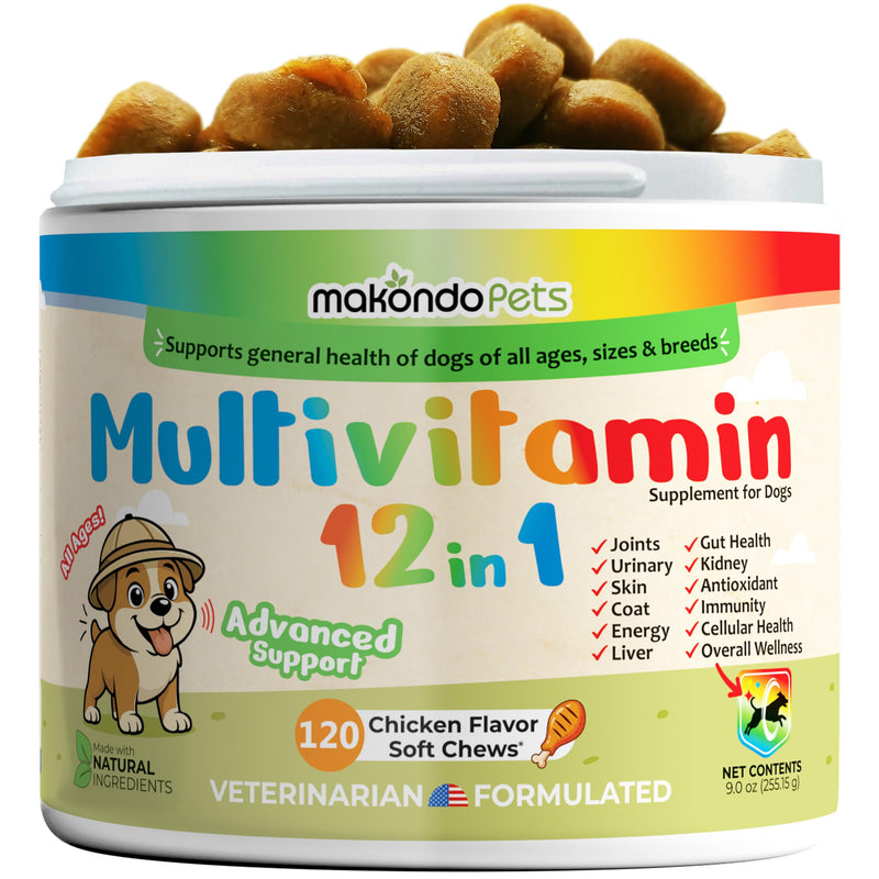 Multivitamin for Dogs 12 in 1 Soft Chews (120) – Dog multivitamin with probiotics + Digestive enzymes, Energy, Joints, Skin & Coat Support, Immune Defense & Gut Health, Cranberry Urinary Care