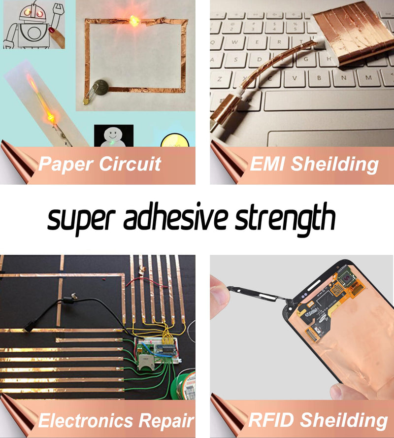 Copper Foil Tape for Stained Glass Assorted Sizes 0.2/0.24/0.3/0.4Inch x 22Yards 4 Rolls Copper Foil Tape Copper Sheilding Tape for Guitars EMI Shielding Soldering Tape Copper Foil Electrical Repairs Double-sided conductive 0.2/0.24/0.3/0.4In*66Ft