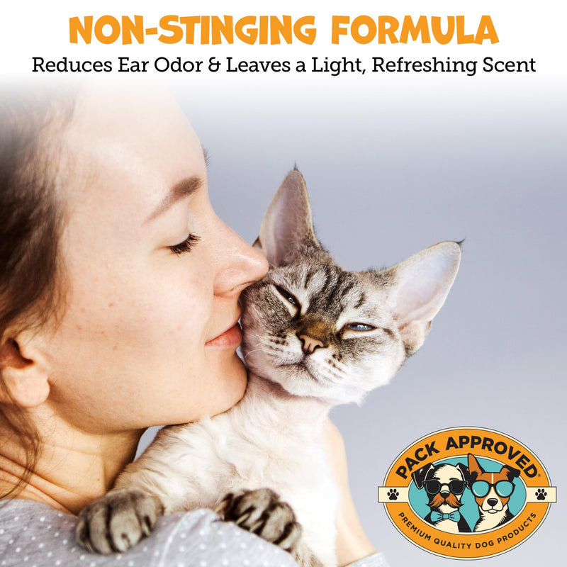Pack Approved Cat & Dog Ear Cleaning Solution - Helps Remove Wax, Debris, and Dirt - Non-Stinging, Non-Burning Daily Use Formula - Cat & Dog Ear Wash for Itchy Ears - Cucumber Melon Scent (8oz)