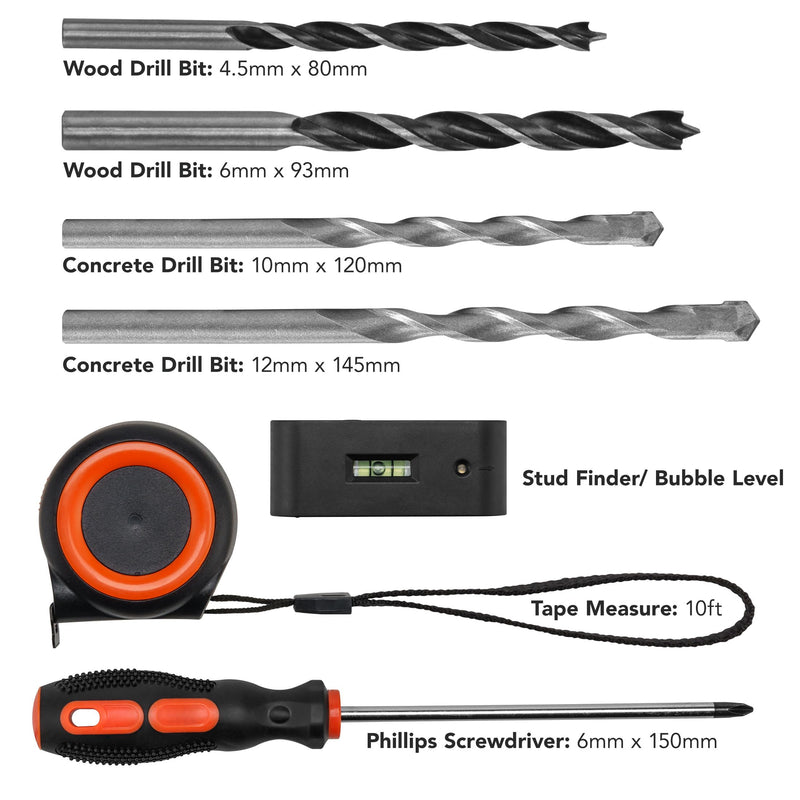 Mount-It! Universal TV Mount Installation Kit, 7-Piece Set Includes 2 Wood Drill Bits, 2 Concrete Drill Bits, 1 Stud Finder with Bubble Level, 1 Tape Measure, 1 Philipps Screwdriver