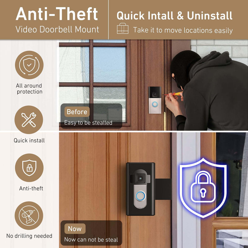 Anti-Theft Video Doorbell Mount,AHBTEYM Ring Doorbell Mount No Drill Bracket Holder Accessories for Apartment Home Rentals Compatible with Video Doorbell 4/3/3 Plus/2/1/2021/2023 Release(Black) Black