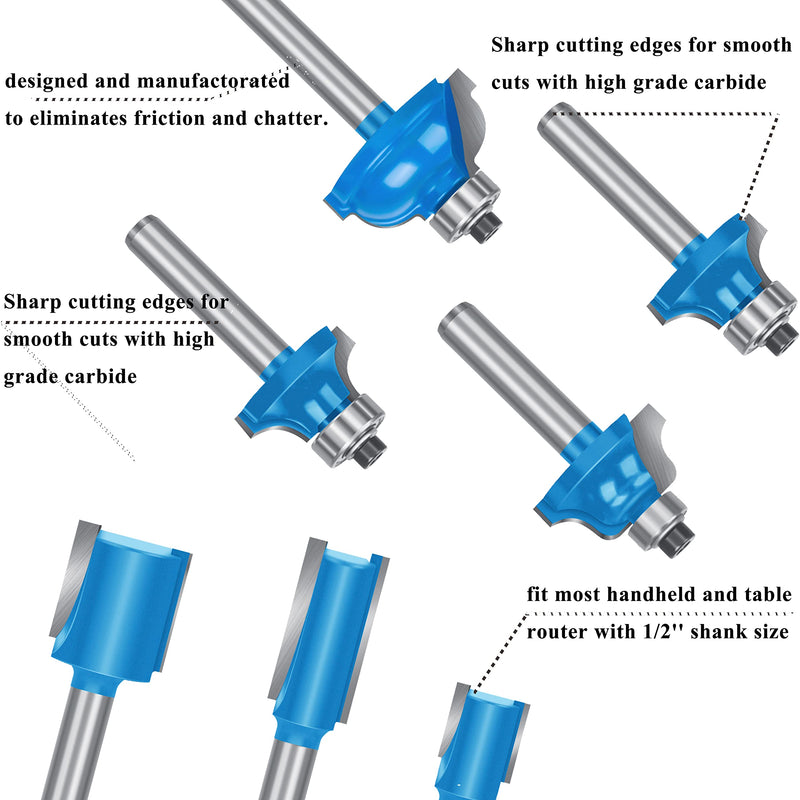LEATBUY Router Bit Sets 41 PCS Woodworking Router Bits 1/4 Inch Shank Bullnose Wood Milling Cutter Drilling Carbide Tool for Door Table Cabinet Shelve Router Bit Set Wall DIY Woodwork (DH1) DH1