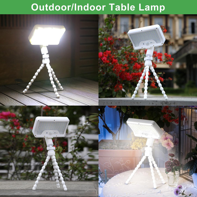 Tryme Solar Lights Outdoor with Motion Sensor, USB & Solar Powered, Adjustable Angle, 3 Modes, Octopus Stand, IP65 Waterproof Fence Lights for Garden, Gate (2 Pack) White 2 PACK