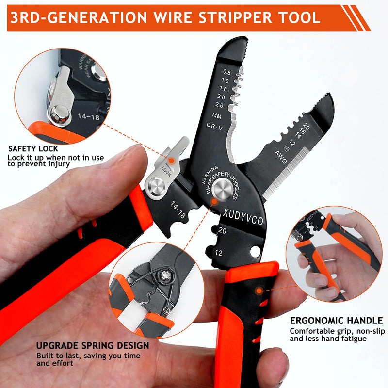 5-In-1 Wire Stripper Tool, 3rd Generation Wire Strippers for 10-20 AWG Electric Wire, 7IN Multifunctional Electrician Cable Stripper for Stripping, Cutting, Crimping, Sharpening, Clamping