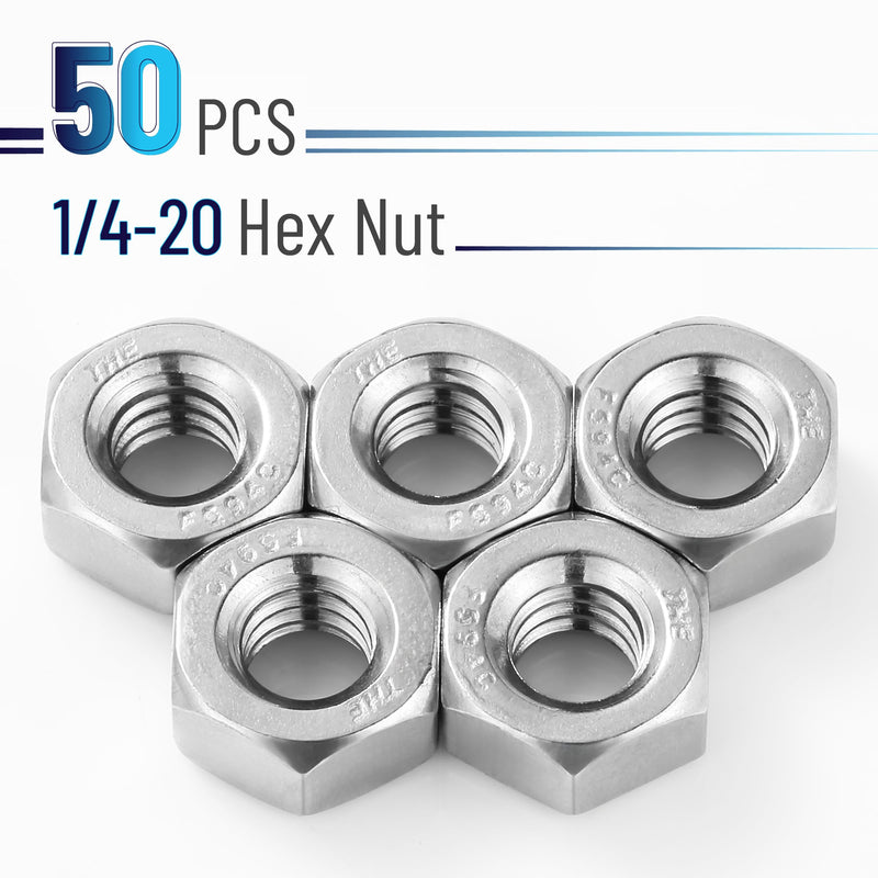 Bates- Stainless Steel Hex Nut, 1/4-20, 50 Pack, Stainless Steel Nuts, Hardware Nuts, Metal Nuts, Steel Nut, 1/4 Nut, 1/4-20 Nut, 1/4 20 Nut, 1/4-20 Nuts, 1/4 Nuts, 1/4 20 Nuts 1/4"-20
