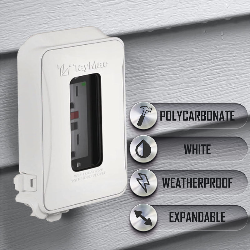 TayMac ML450W White Polycarbonate 1-Gang Weatherproof In-Use Expandable Electrical Outlet Cover for Home Improvement, 1-in. to 3-in. Deep Outdoor Outlet Cover for Electrical Box, NEMA 3R