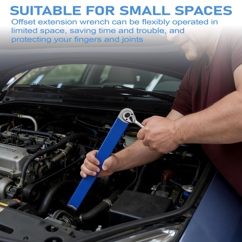 Offset Extension Wrench Impact Ready 3/8" for Tight Spaces, Wrench Extender Tool with 3/8", 1/4", 1/2" Square Drive Adapters and 1/4" Socket (BLUE) Blue