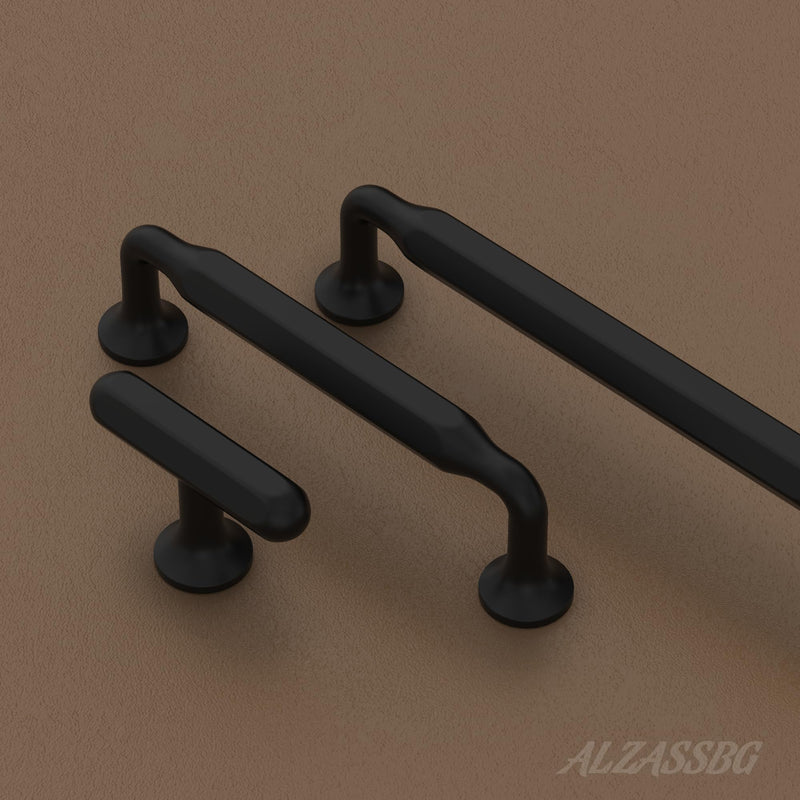 Alzassbg Matte Black T Bar Cabinet Knobs for Cabinets, 10 Pack | Single Hole Knob, 2 Inch length, Solid Metal Build, Decorative Hardware Handles, for Cabinets and Drawers Single Hole Knobs Matt Black