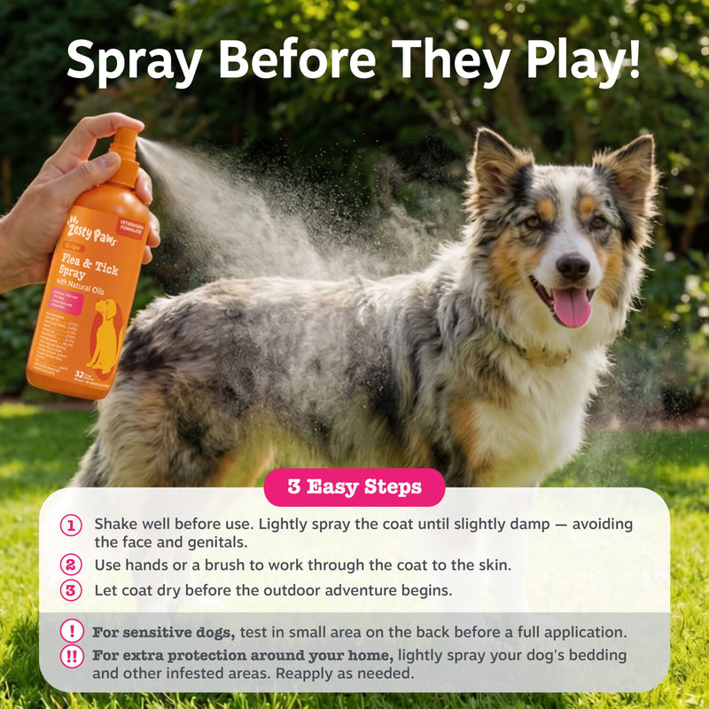 Zesty Paws Flea and Tick Spray for Dogs - Kill Fleas, Ticks & Their Eggs - Veterinarian Formulated - Soothes Itchy & Irritated Dog Skin - Cedarwood Oil, Rosemary Oil & Peppermint Oil Flea & Tick Spray