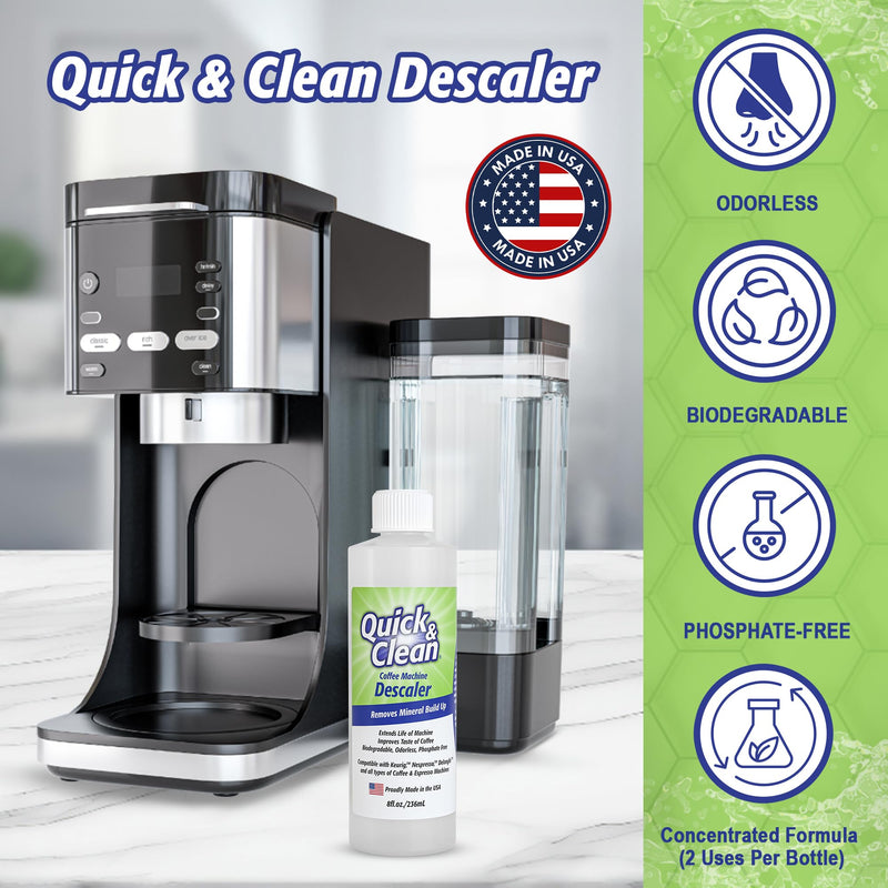 Quick & Clean 4-Pack of Cleaning Cups with Descaler Bundle (2 Total Uses) - 2.0 Compatible, Descaling Solution for Keurig, Nespresso, Ninja, Delonghi, All Coffee and Espresso Machines