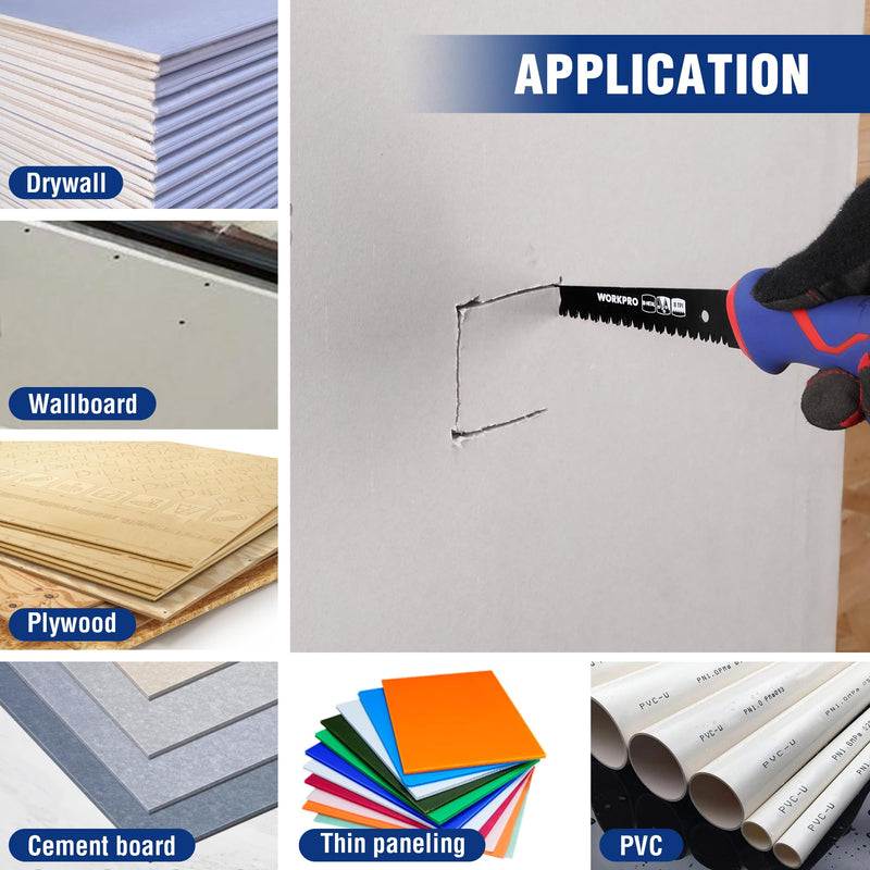 WORKPRO Drywall Saw & 6-inch Jab Saw, Keyhole Saw with Ergonomic Handle,Triple Ground Teeth, Faster Cutting Drywall Cutter, Sheetrock Saw, Wallboard Saw with 8-TPI Bi-metal Blade Blue - NewNest Australia