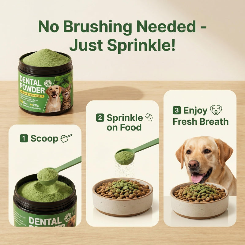 Dog Breath Refreshing Toothpaste Powder - Natural Dog Tooth Powder for Cleaning Plaque and Tartar - Refreshing Breath, Promoting Oral Health - Daily Dental Supplement -150g/75 Servings - Mint Flavor