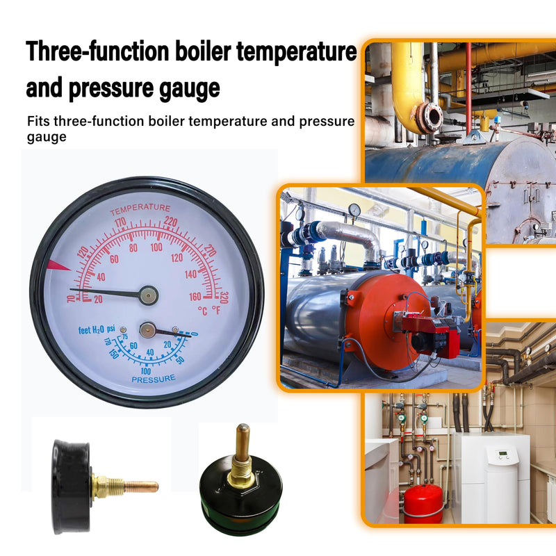 Replacement Tridicator Boiler Gauge, 2-1/2-inch Dial | 1/4-inch Male NPT Connection, 1 1/2-inch Stem Length, 0/75 PSI Pressure Range, Bronze Internal Construction