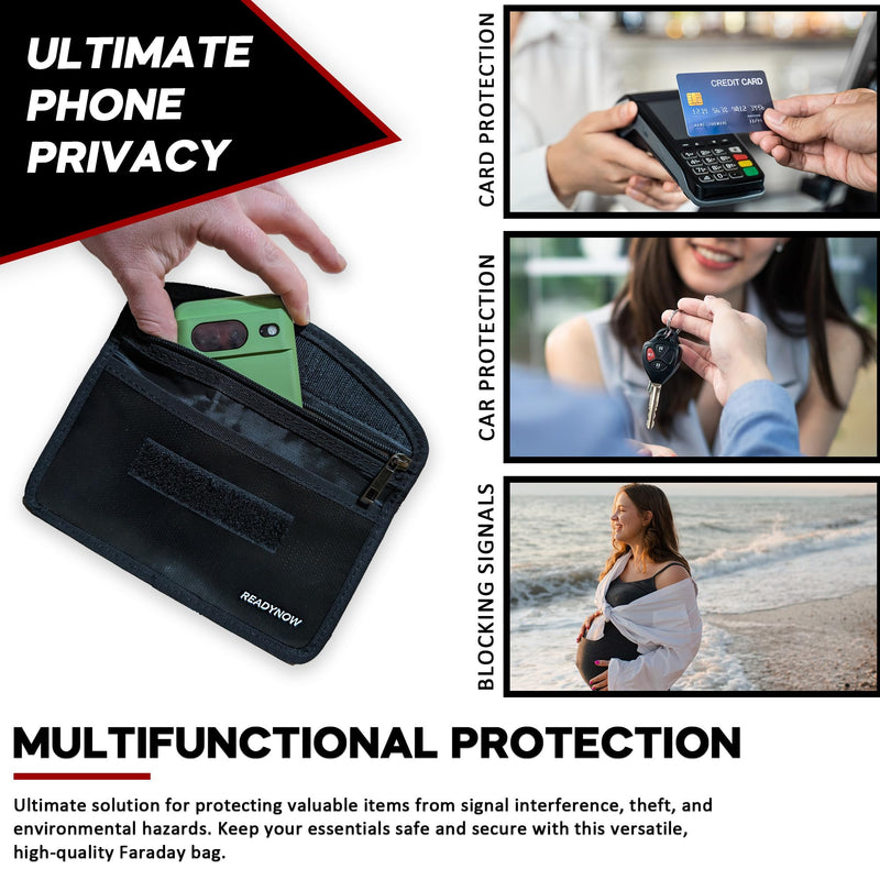 (2-Pack) Fireproof Faraday Bags Pouch, Cell Phone Anti-Tracking, Anti-Theft Keyless Car FOB Protection, Signal Blocker Shielding Zipper Pocket, Dual Pocket Design, Waterproof