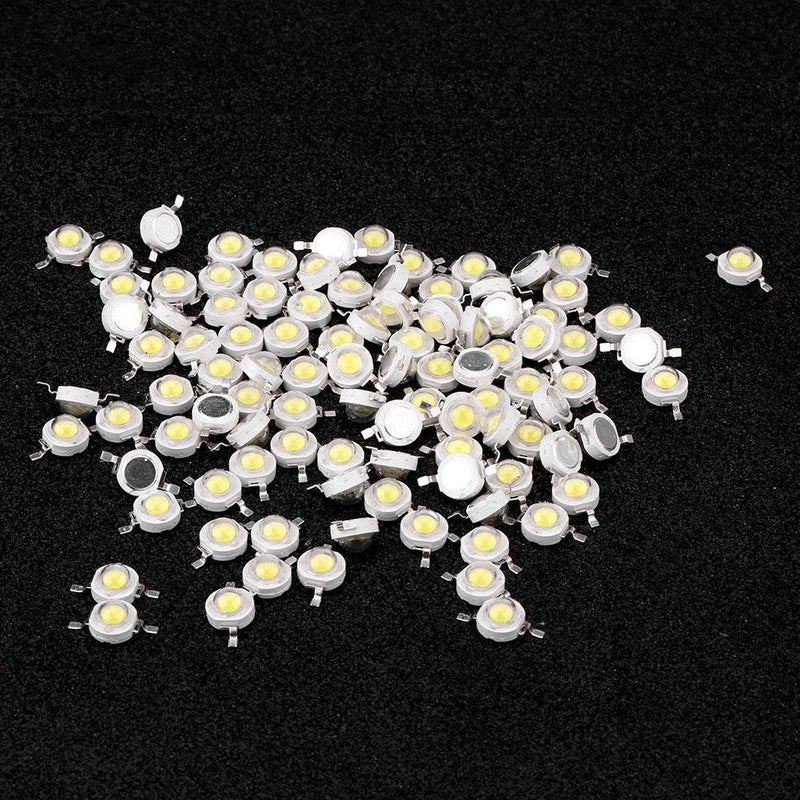 100Pcs High Power 1W LED Beads Light Emitter Components Diode Super Bright SMD for DIY Lighting Fixtures 3000K/6000K(White 6000K) White 6000K