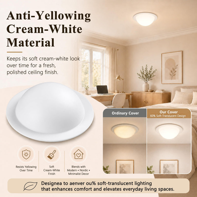 4 Pack Recessed Light Cover, 6 Inch Can Light Covers 60% Translucent Fully Shade Hemisphere Stick-On with Super Strong Double-Sided Tape, Anti-Yellow Cream White, Easy Install 4
