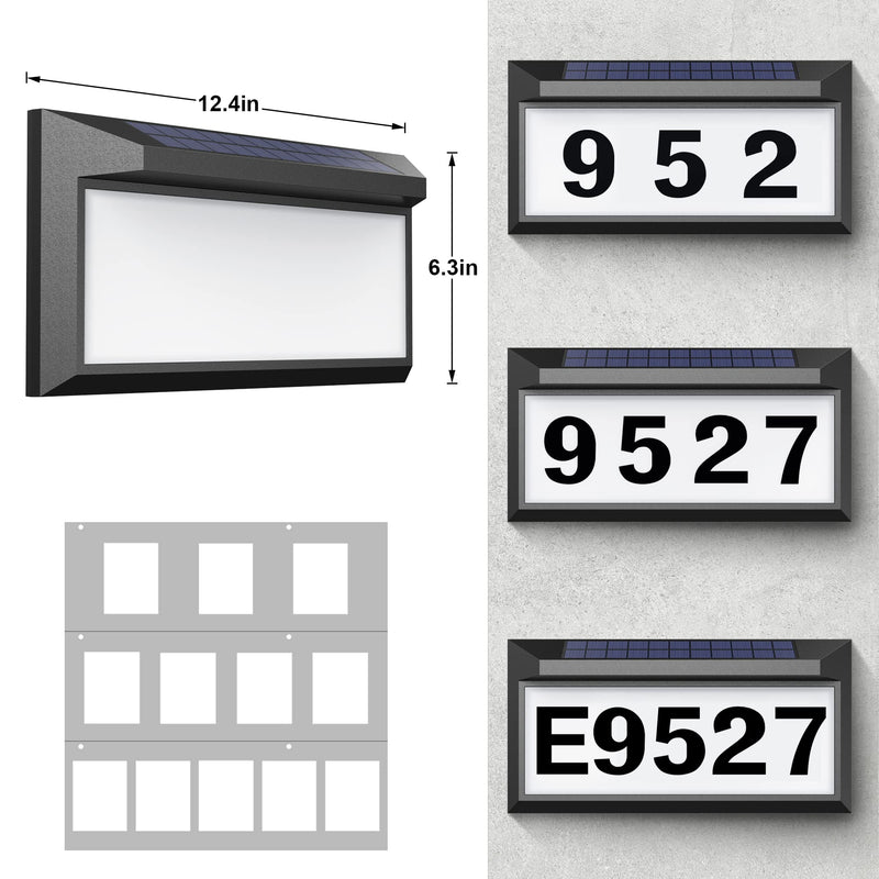 Solar Address Sign, Lighted Address Plaque Outdoor Waterproof, Illuminated Address Numbers, House Numbers for Outside Black