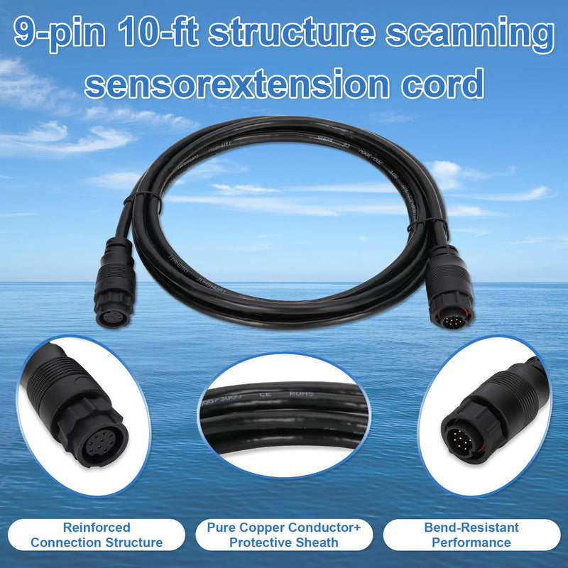 3005.6907 9-Pin Transducer Extension Cable 10ft, Compatible with Lowrance LSS-1 LSS-2 StructureScan, 000-00099-006 Marine Grade Waterproof Extension Cable, 3005.6907