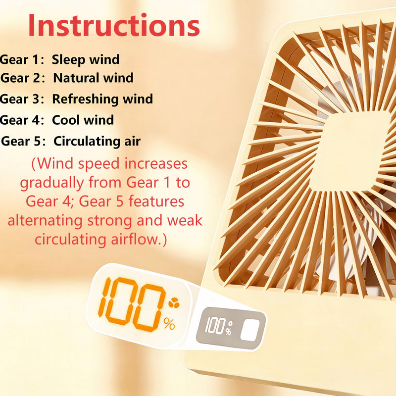 Portable Desk Fan, Small USB Rechargeable Fan with LED Display, 5 Speeds, Foldable Personal Fan for Office Home Travel Gift for women (Pink) Pink