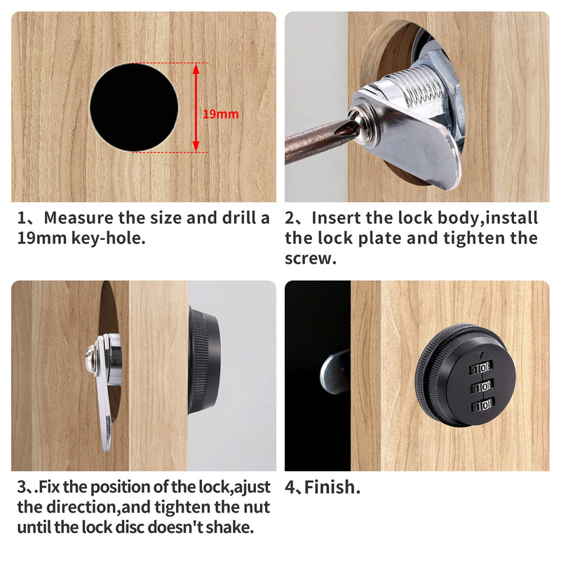 3 Pack Combination Cabinet Cam Lock Password Coded Lock with 1-1/8''Cylinder and Chrome Finish, Security Combi-Cam Locks for Cabinet Filing Drawer Mailbox (Black) Black, 3 Pack 1 1/8 Inch