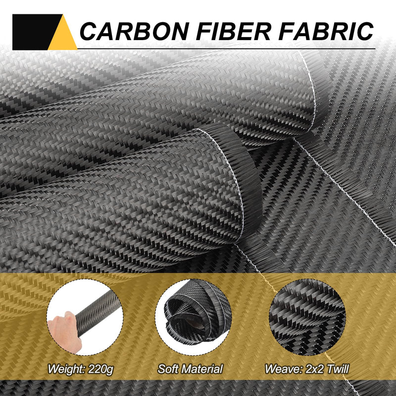 MECCANIXITY Carbon Fiber Fabric, 4.3ft x 23.6" Carbon Fiber Cloth Sheet Roll 2x2 Twill Weave 3K 220g for Wall Reinforcement Basement Car Boat Repair DIY, Black 4.3ft x 23.6" 1