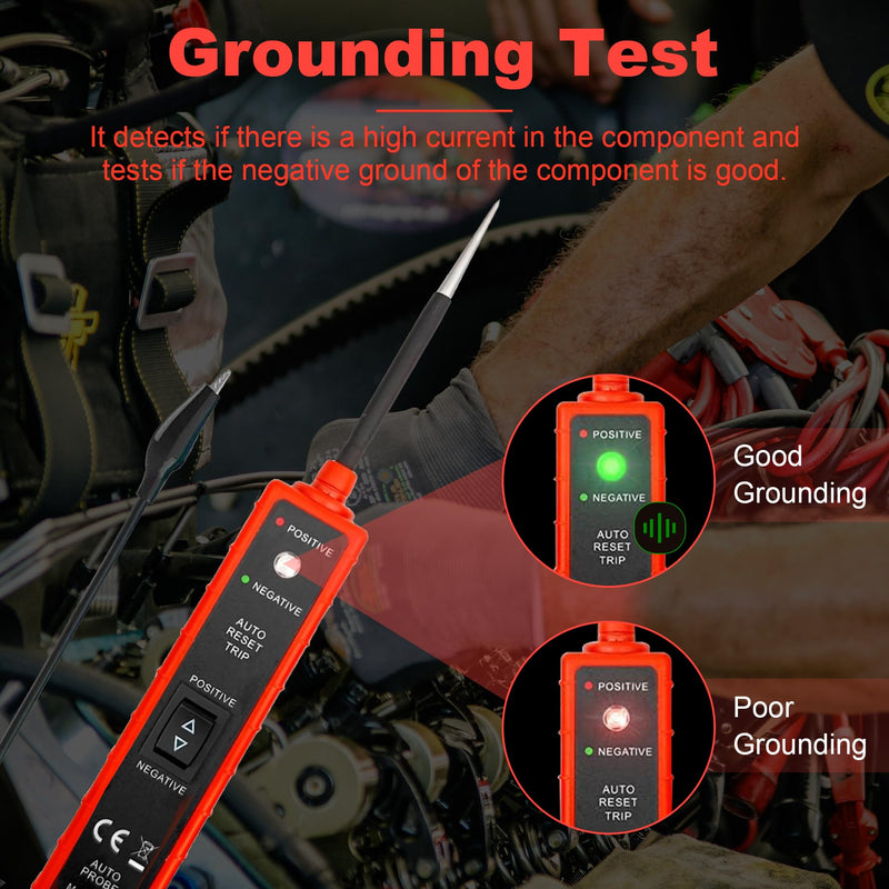 Power Circuit Probe Tester 6V-24V DC Test Light Car Fuse Tester Tool 12V Short Circuit Finder 12V Auto Electrical Tester Kit Component Tester Polarity Identify with Overload Protection,Long Test Lead Red