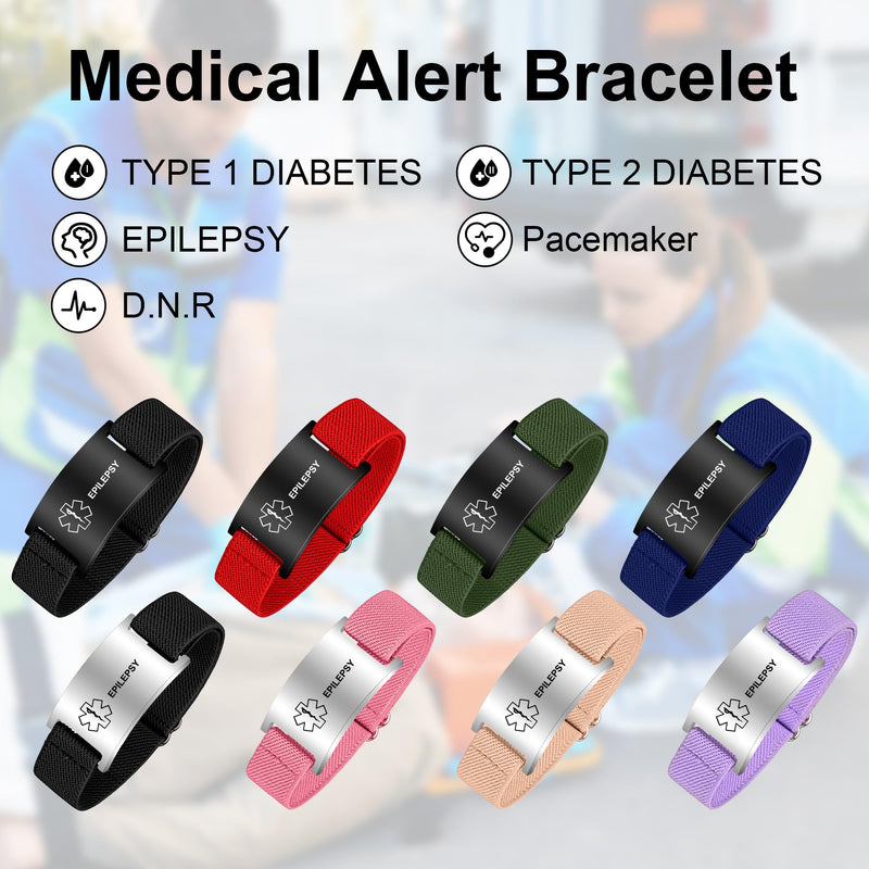 Medical Alert Bracelet for Women Men, Adjustable Medical Alert ID Wristband for Diabetic D.N.R Pacemaker Epilepsy Black