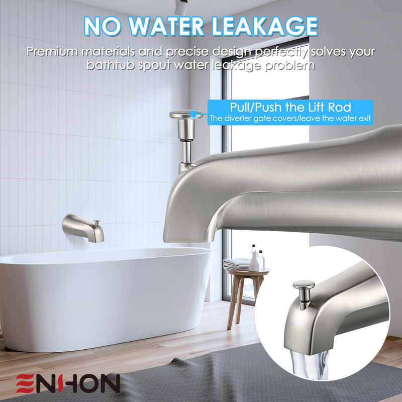 Enhon Tub Spout with Diverter, Slip-Fit Bathtub Faucet Spout Replacement, 1/2 Copper Pipe Connection, Easy to Install, Universal for Bathroom Shower(Brushed Nickel Color,1 Pack) Brushed Nickel Color