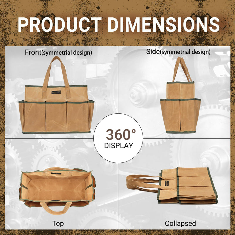 Heavy Duty 14 Inch Tool Bag Organizer with Durable Handle, Portable Canvas Toolbox, Multi-Pockets Canvas Bag Pottery Equipment Tote, Khaki