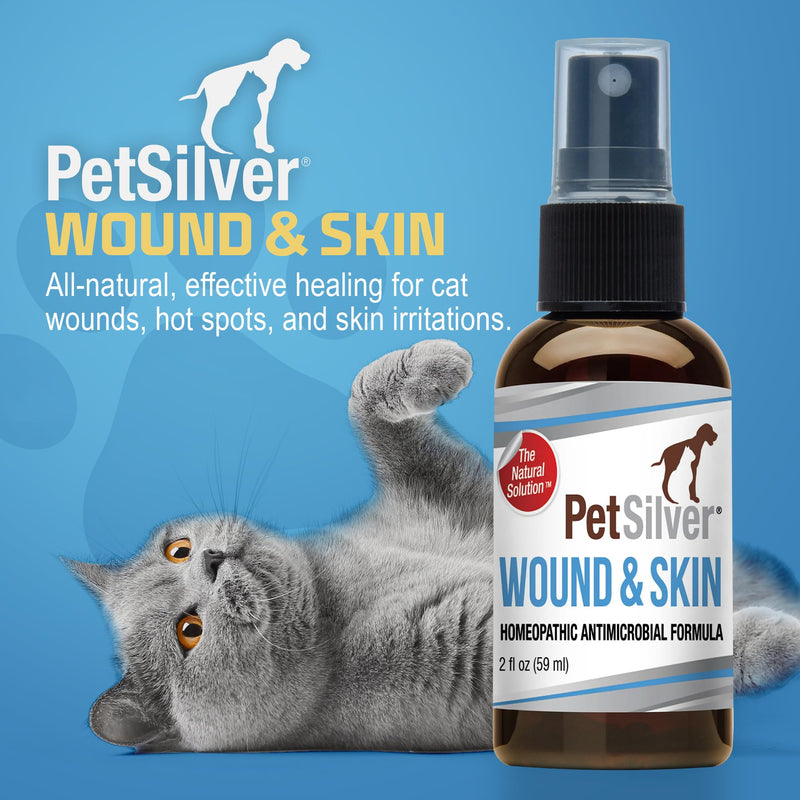 PetSilver Wound & Skin Spray for Cats - Chelated Silver, Superior to Colloidal Silver - Wound Care, Allergy & Itch Relief, Hot Spot Treatment for Cats - Natural Skin Soother - Made in USA - 2 fl oz - PawsPlanet Australia