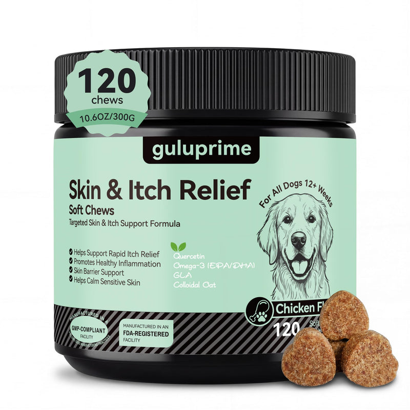 Dog Itch Relief Chews for Dogs – Itchy Paws & Paw Licking Support, Anti Itch Soft Chews for Itchy Skin, Daily Skin & Coat Supplement, 120 Chews Chicken