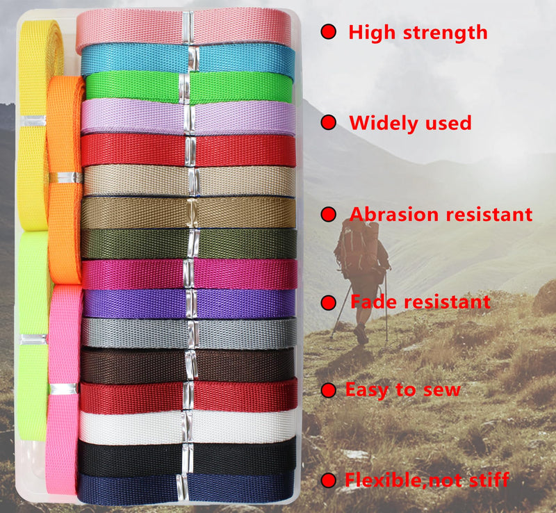 ZHFMILY 3/8 inch Nylon Webbing Strap Flat Heavyweight Webbing Cloth Fabric Strapping for Handbag, Indoor&Outdoor Gear, Pet Collars, DIY Projects, Crafts, Sewing 50 Yards 40 Yards Multi-color