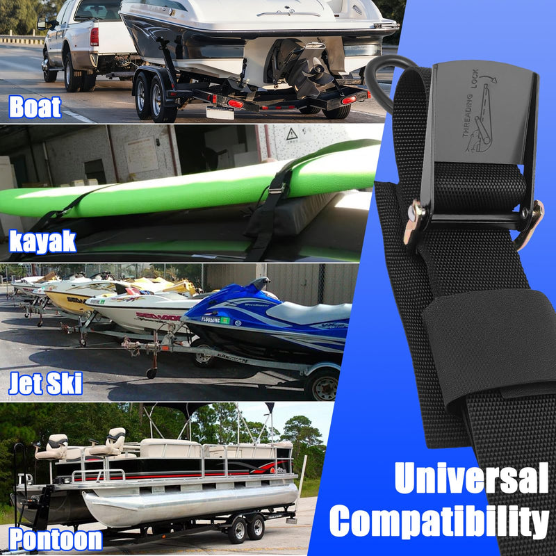 Boat Trailer Tie Down Straps, for Yamaha Watercraft PWC Adjustable Boat Trailer Straps, with Quick Release Buckle & Anti-Scratch Hooks 2 Inch x 24 Inch for Trailer、Boat or Kayak Secure - 2PCS (Black)