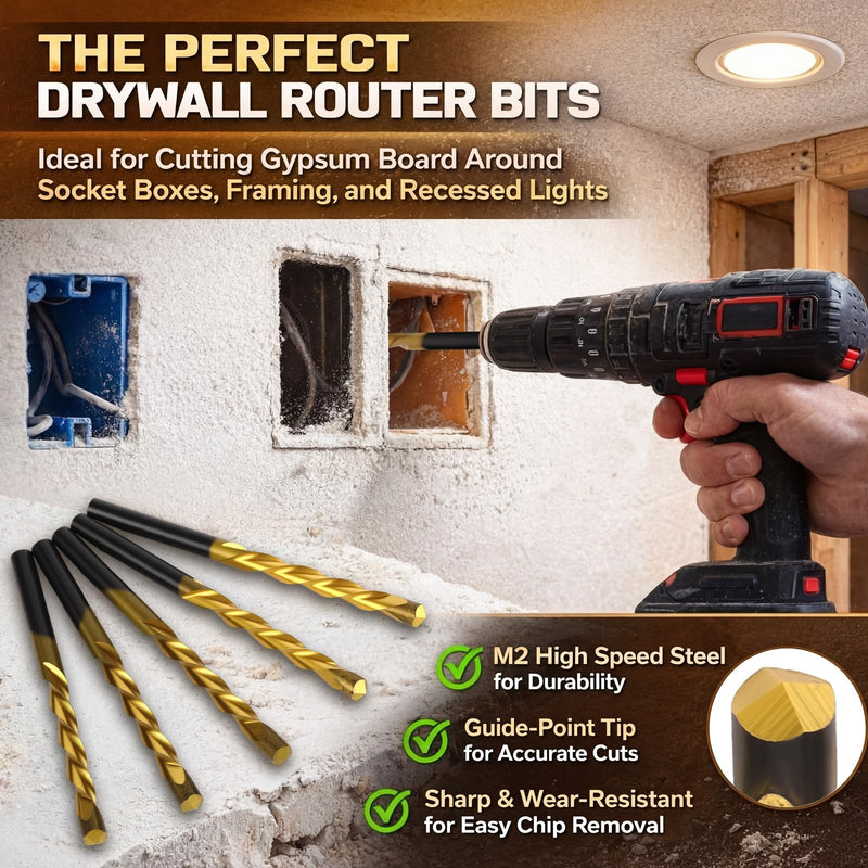 Tondiamo 50 Pcs 5/32 Drywall Router Bits Drywall Guidepoint Cutting Bits M2 High Speed Steel Spiral Cutout Tool for Use with Spiral Saw 5/32"
